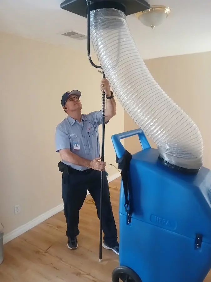 Mini Split Installation technician using HEPA equipment in Tomball